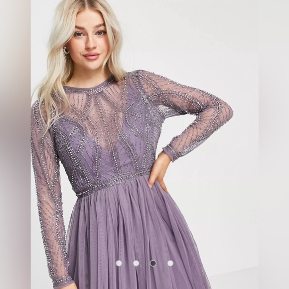 ASOS DESIGN Petite embellished bodice maxi dress with tulle skirt in lilac - Picture 3 of 8